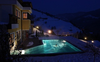 open-air pool by night